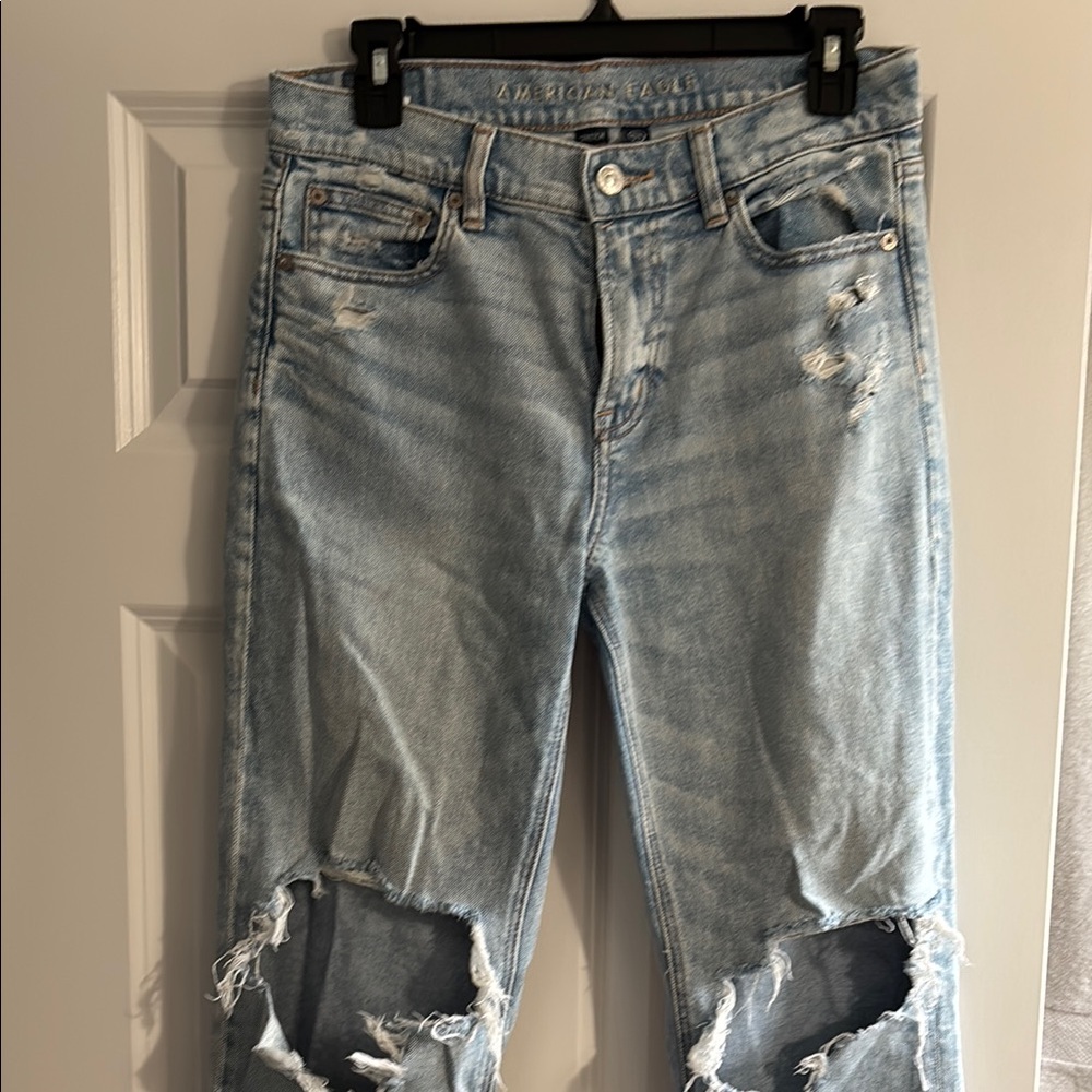 American Eagle Outfitters Ripped Light Denim Boyfriend Jeans